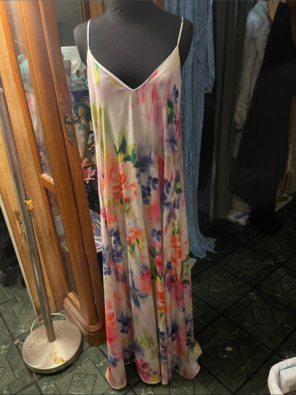 Floral Watercolor Slip Maxi Dress - Pink, Purple, Green